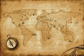 Пушистый ковер МОРСКОЙ Древняя Карта Мира-3