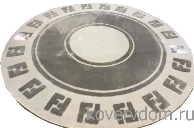 Ковер ручной работы FENDI-8 круглый серо-белый Ковер ручной работы FENDI-8 круглый серо-белый